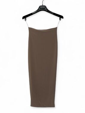 Sleek Taupe Midi Skirt - Streamlined Women's Skirt | Size S
